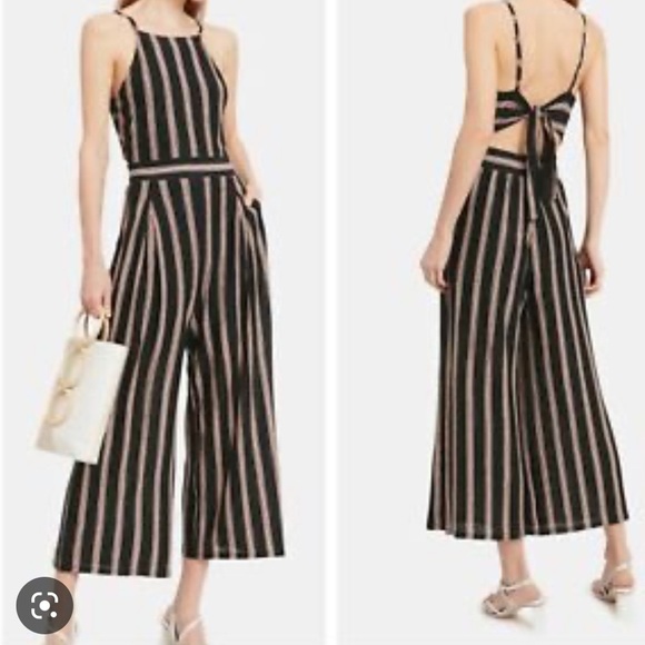 Joie Briselle Linen Jumpsuit, Vertical Stripes, Wide Leg & Exposed Back—Size XS• - Picture 3 of 16